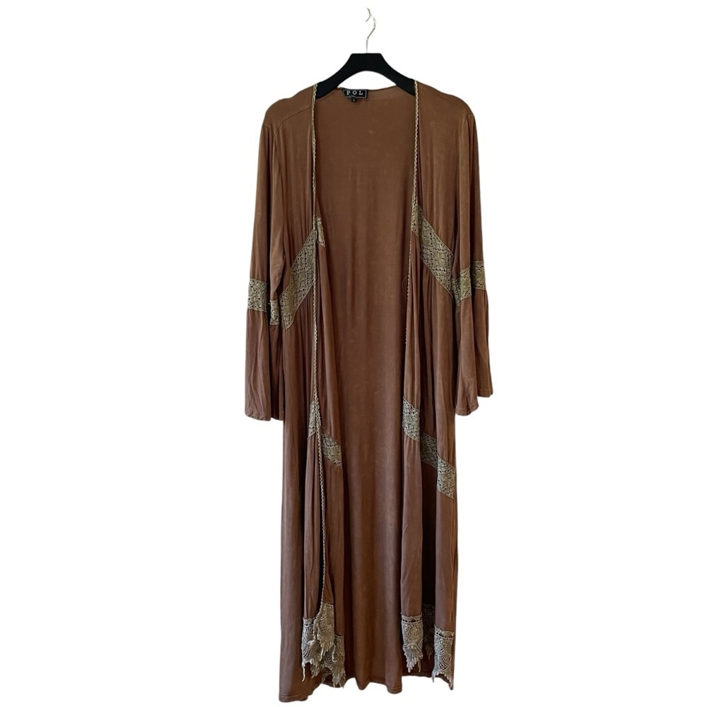 *FLAWED* POL Longline Bell Sleeve Boho Duster with Crochet Inlays